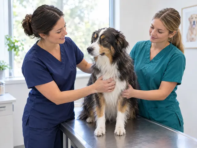 Veterinarias atendiendo a un perro en la consulta